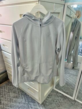 The North Face Lightweight Gray Full Front Zip Hooded Throw ON Fleece Jacket✨